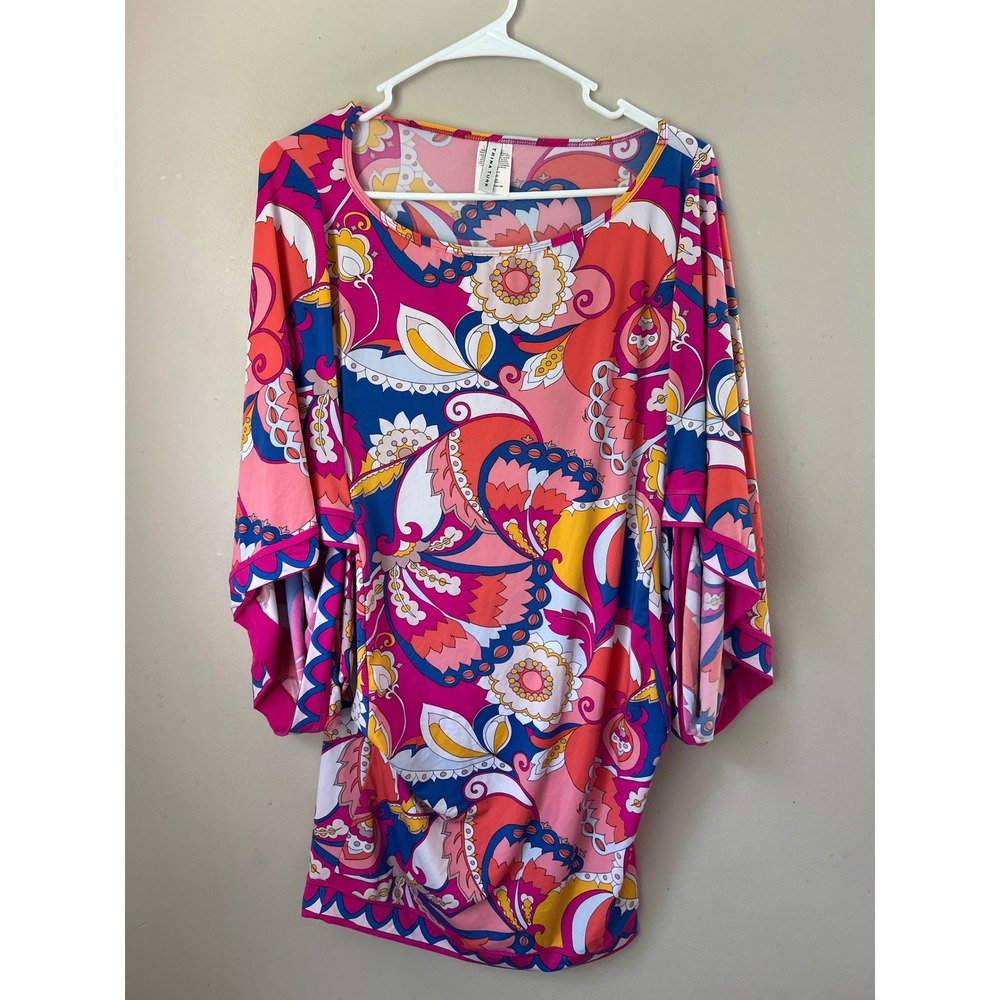 Trina Turk Multicolor Paisley Print Tunic Dress Women SP Beach Coastal Vacation
